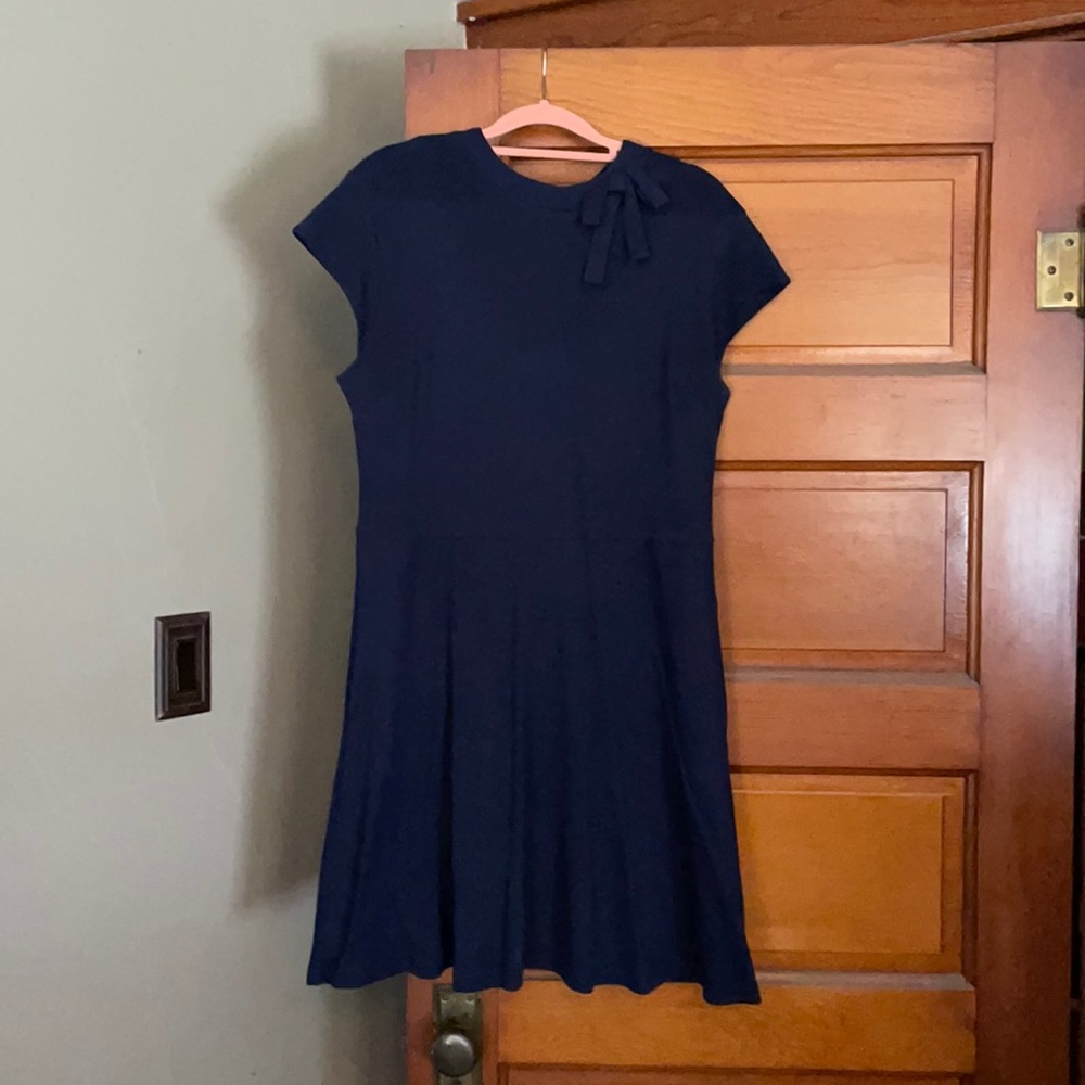 New York & Co Fit n’ Flare Navy Dress Bow Detail L